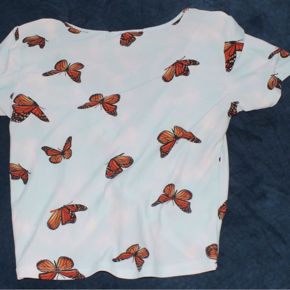 Light blue drawstring cropped top with butterfly’s - Picture 2 of 2